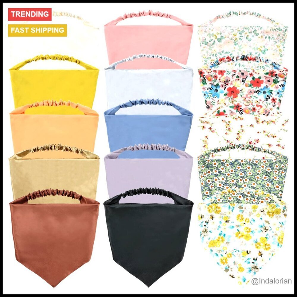 Satin Silk Bandana Headbands Boho Chic Elastic Hair Scarves Multi-Use Accessory